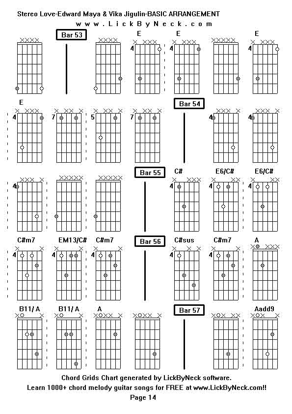 Chord Grids Chart of chord melody fingerstyle guitar song-Stereo Love-Edward Maya & Vika Jigulin-BASIC ARRANGEMENT,generated by LickByNeck software.